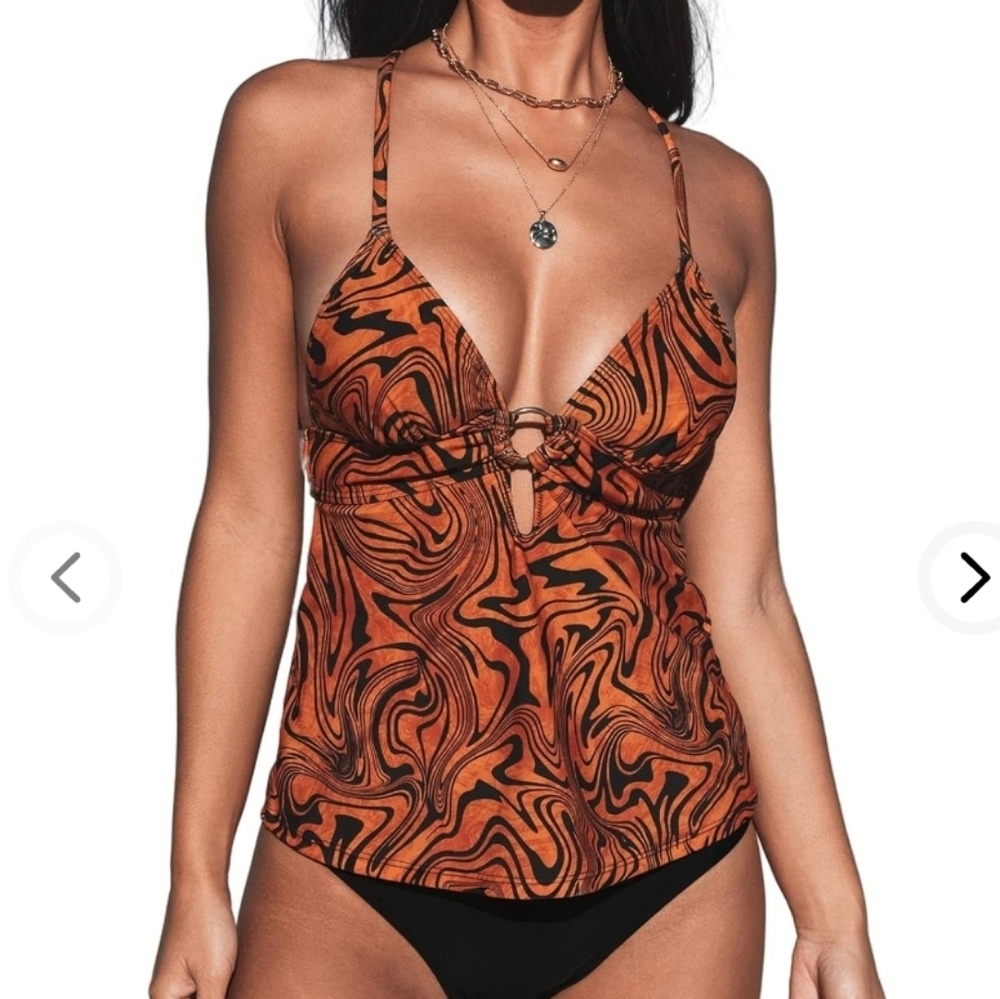 Lunabelle V Neck O-Ring Tankini Criss Cross Adjustable Straps Bathing Suit SZ M